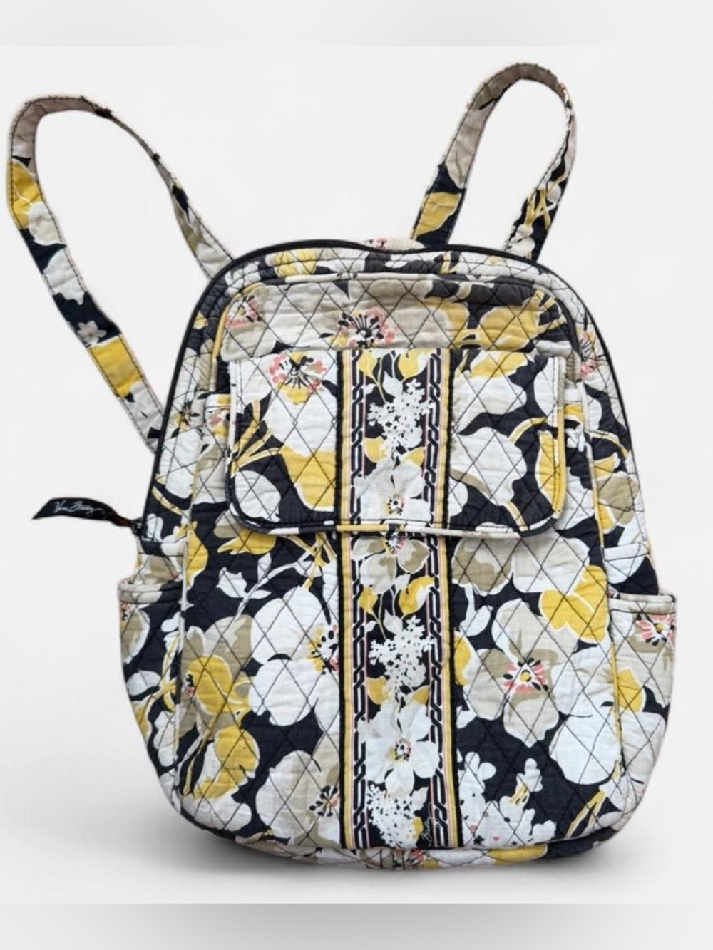 Vera Bradley Yellow, Black & White Floral Quilted Mini Backpack